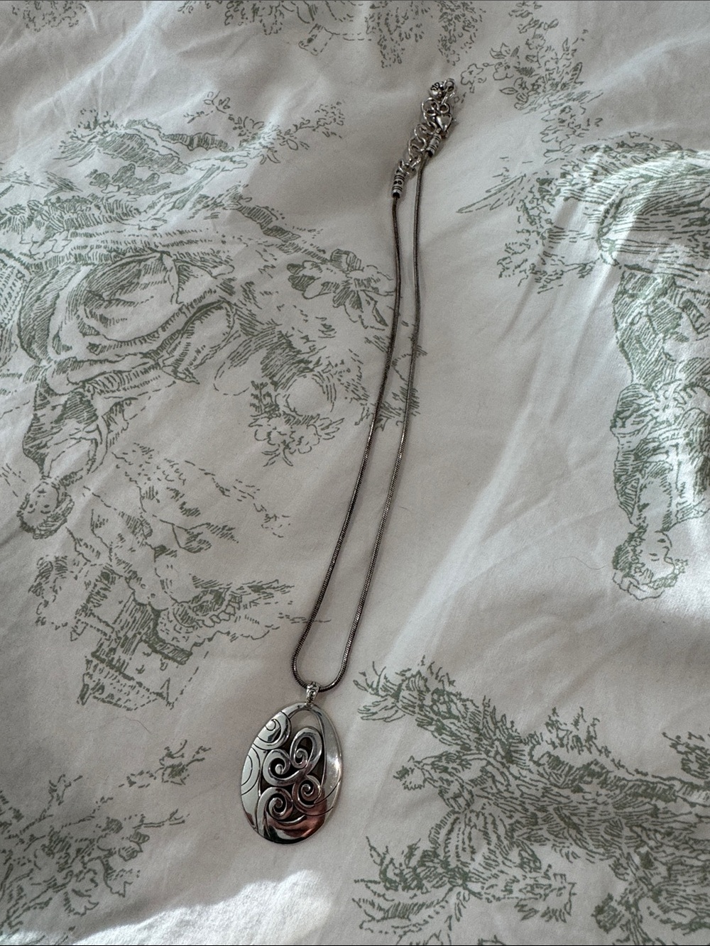 Brighton Silver-Tone Swirl Oval Pendant Necklace